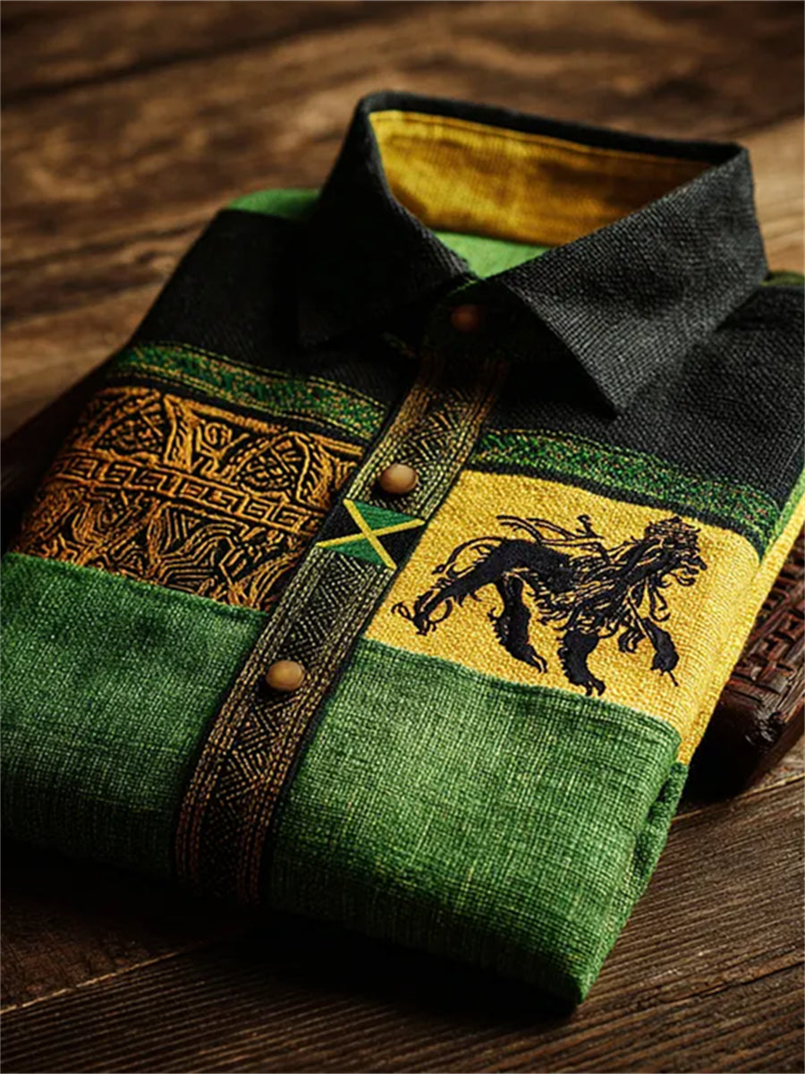 Camisa de manga corta con estampado Kente africano de la bandera de Jamaica del león negro del orgullo de los hombres