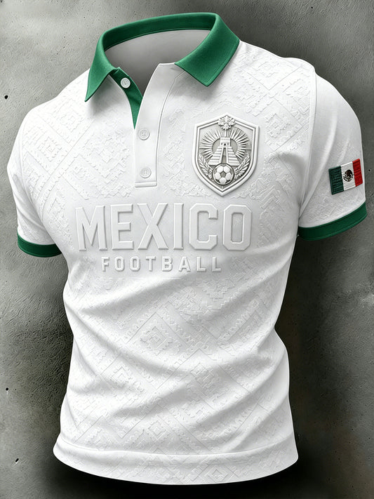 Polo casual de manga corta con estampado temático de fútbol para hombre