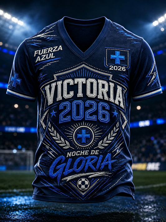 Camiseta casual de hombre con cuello en V y estampado Campeones 2026