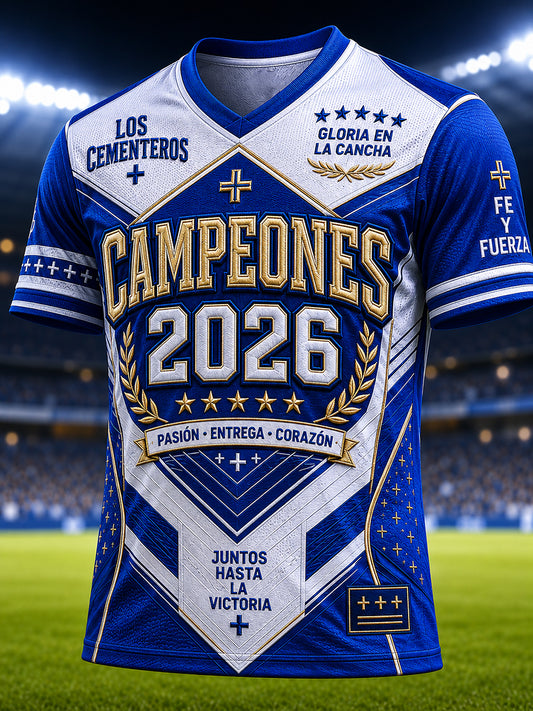 Camiseta casual de hombre con cuello en V y estampado Campeones 2026