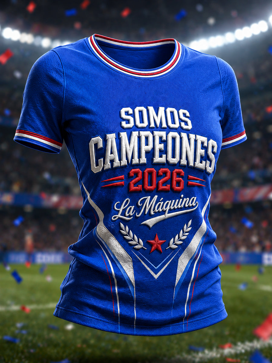 Camiseta casual estampada Campeones 2026 para mujer
