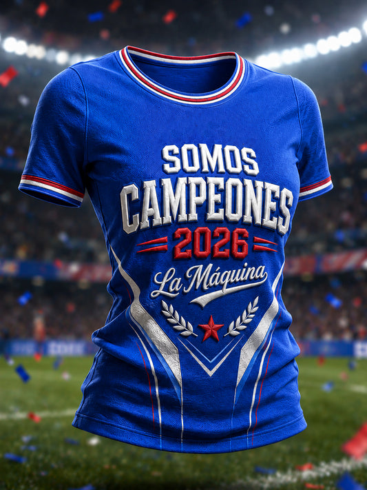 Camiseta casual estampada Campeones 2026 para mujer