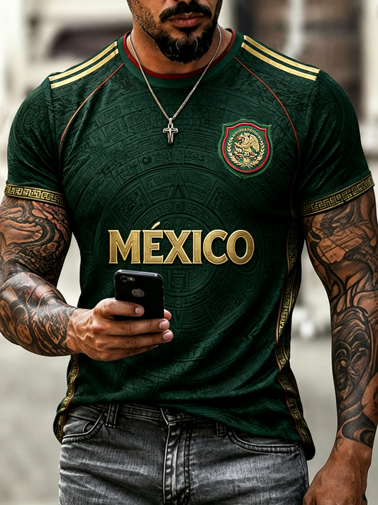 México orgulloso arte impreso manga corta camiseta de los hombres