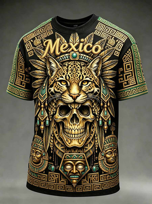 Camiseta casual para hombre con estampado de tótem mexicano