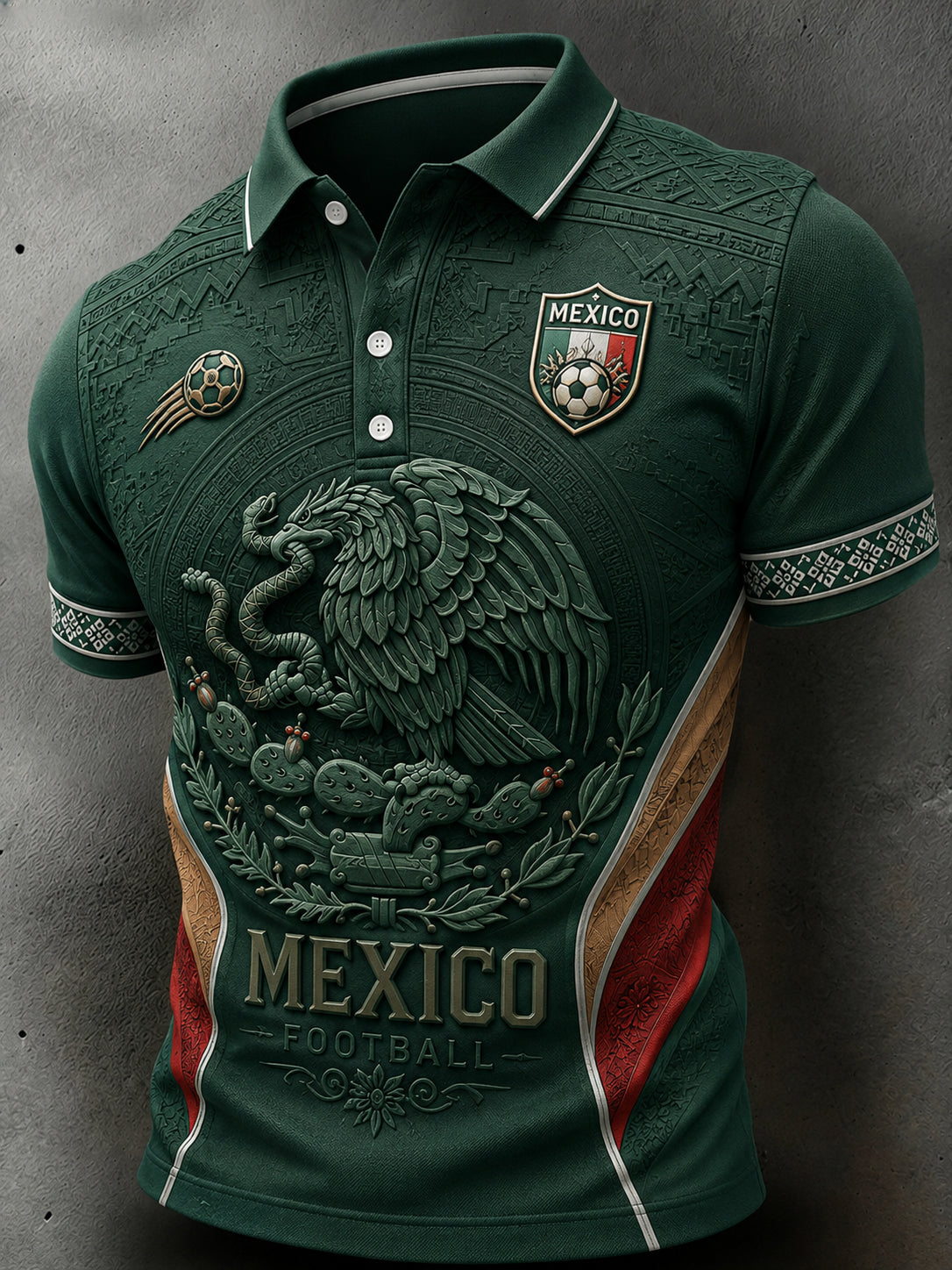 Polo casual de manga corta con estampado temático de fútbol para hombre