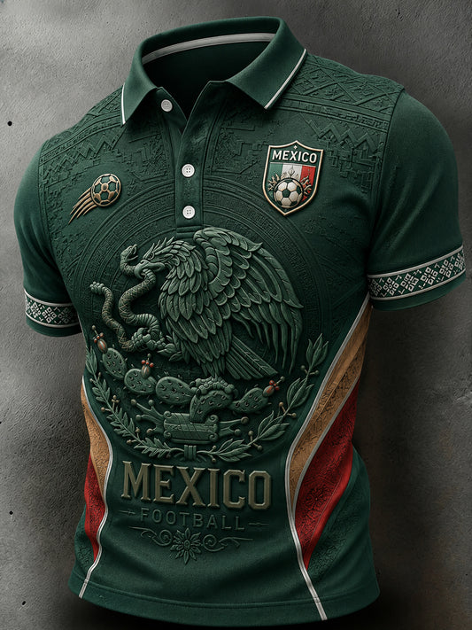 Polo casual de manga corta con estampado temático de fútbol para hombre