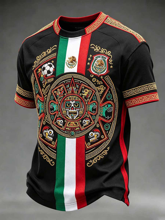 Camiseta casual para hombre con estampado de fútbol y diseño mexicano de tótem