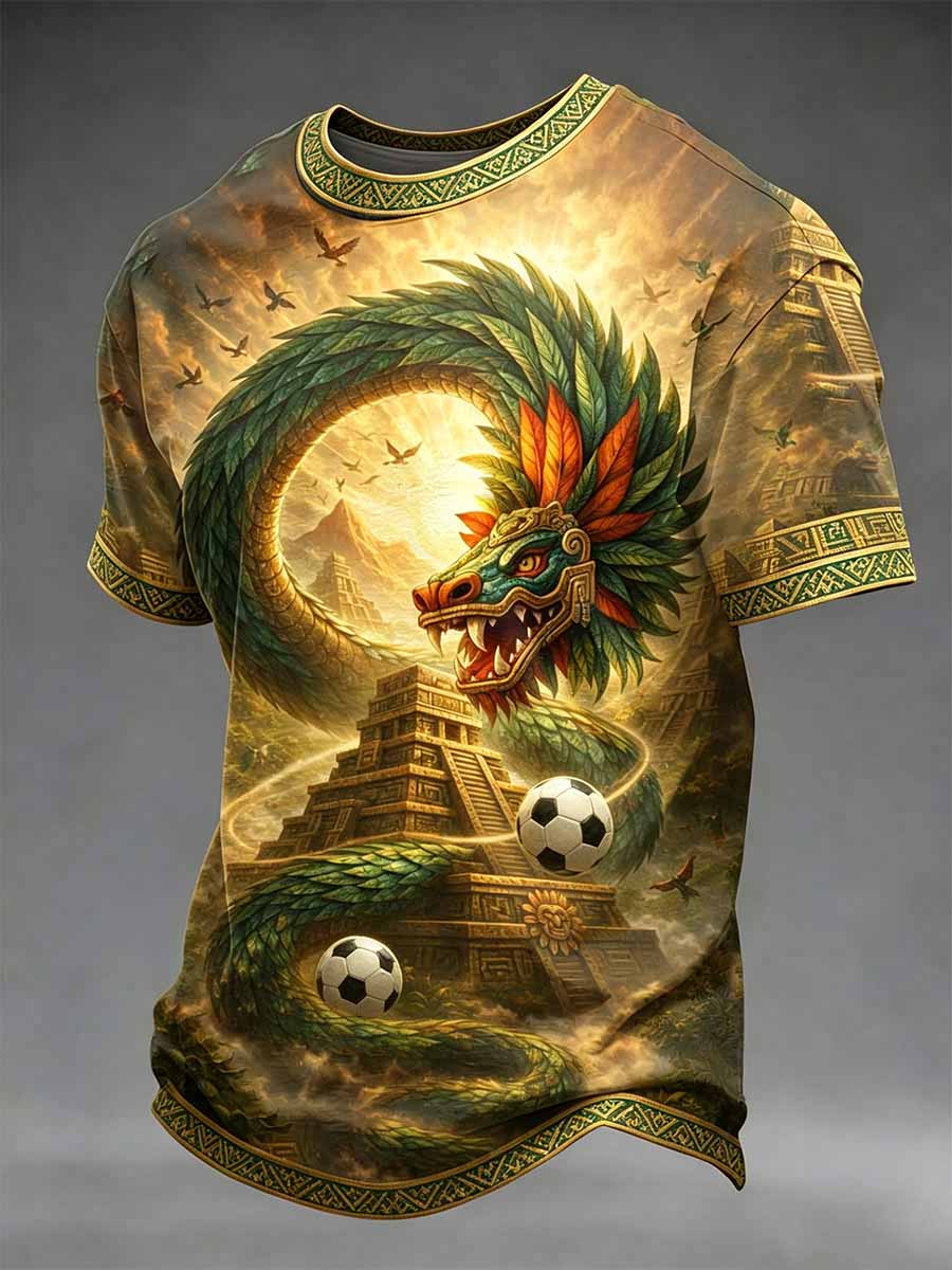 Camiseta casual con estampado de tótem mexicano para hombre