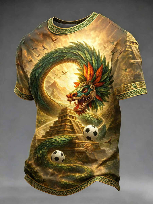 Camiseta casual con estampado de tótem mexicano para hombre