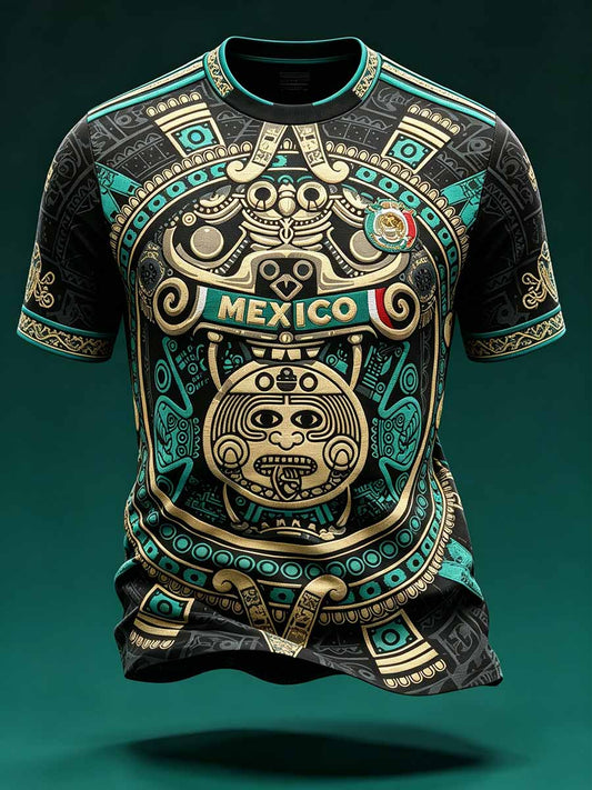 Camiseta casual con estampado de fútbol mexicano Totem para hombre
