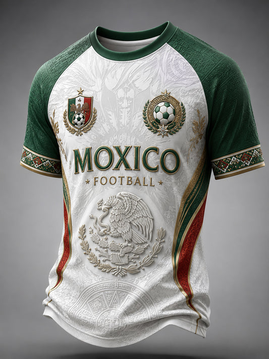 Camiseta de manga corta casual con temática de fútbol para hombre