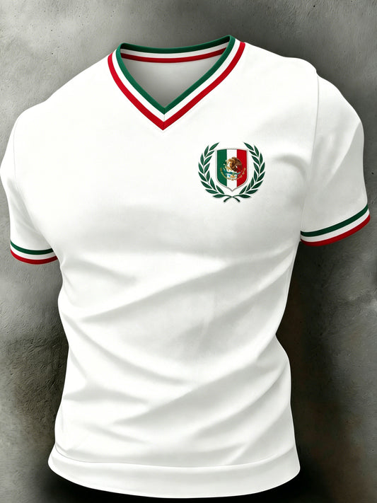 Camiseta para hombre con estampado artístico de tótem azteca mexicano