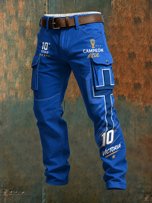 Pantalones largos Cargo de celebración con estampado de fútbol para hombre