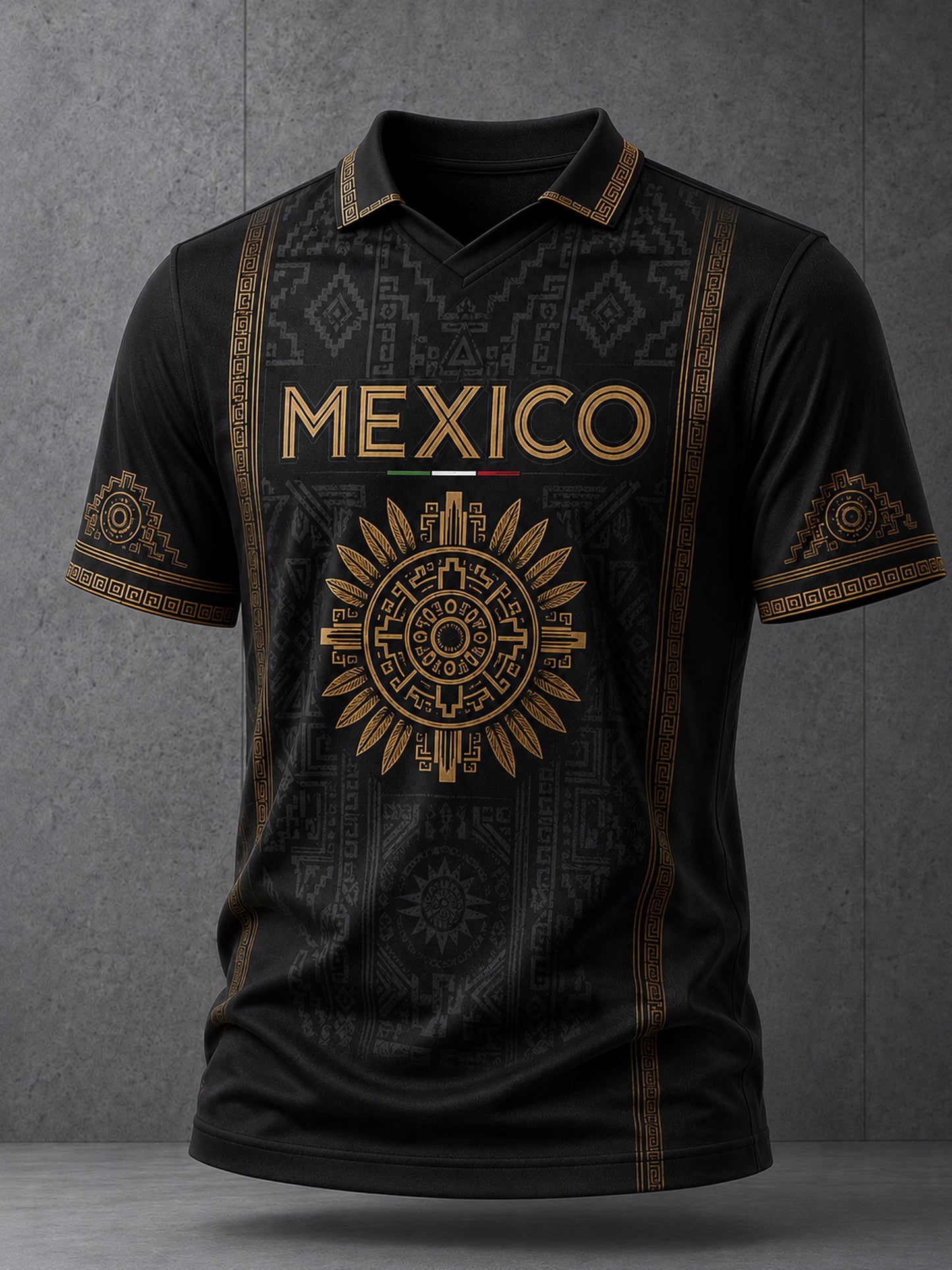 Camiseta de cuello en V con estampado artístico de aficionados mexicanos en un partido de fútbol