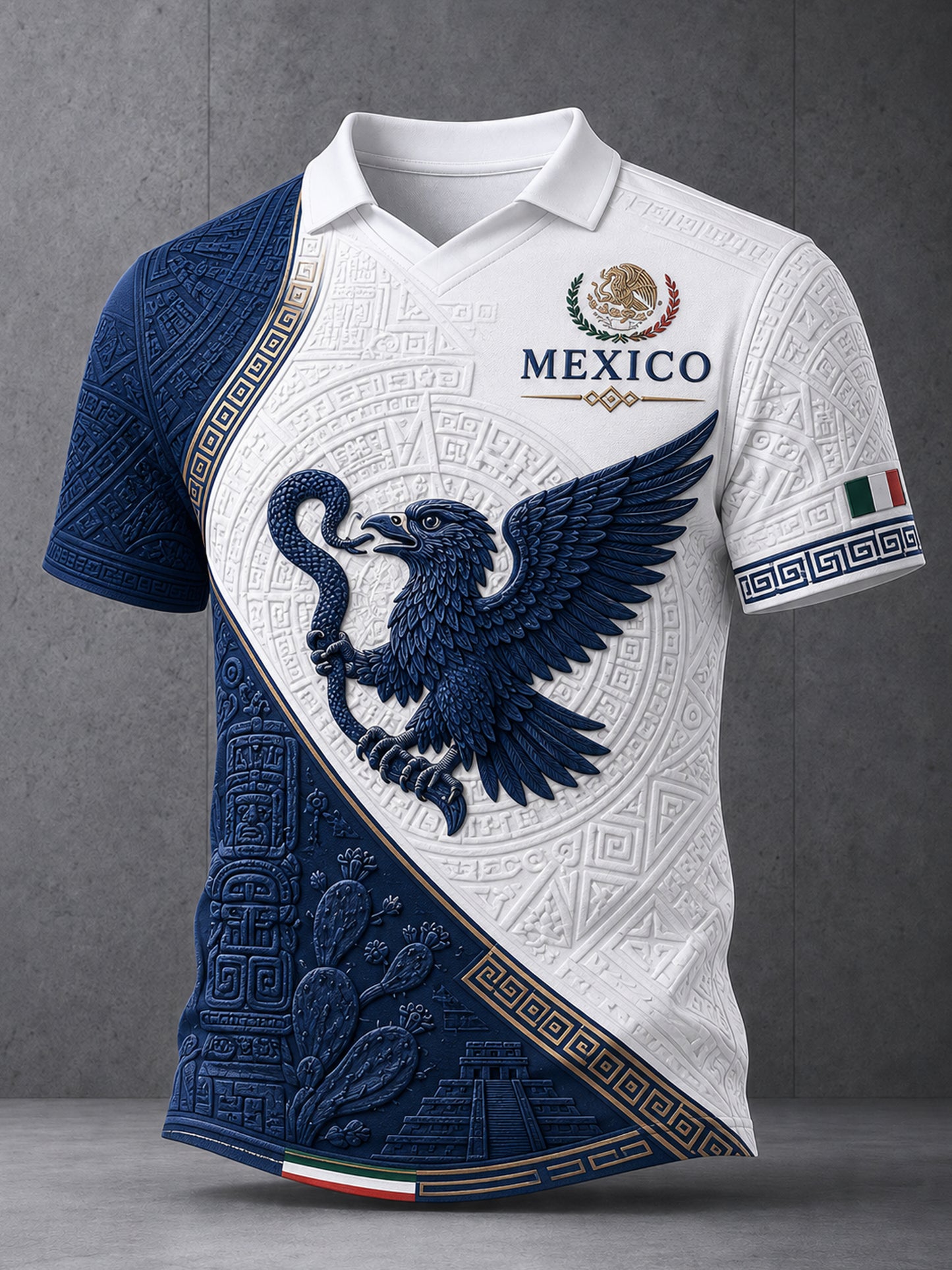 Camiseta de cuello en V con estampado artístico de aficionados mexicanos en un partido de fútbol