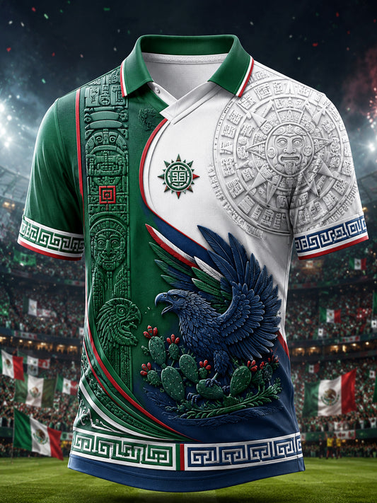 Camiseta de hombre con cuello en V y estampado en relieve con diseño artístico de la selección mexicana de fútbol