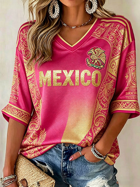Camiseta estampada México Football Lover Art para mujer