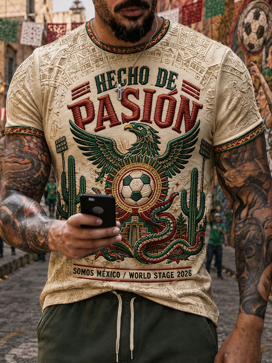 Camiseta estampada con diseño artístico para amantes del fútbol mexicano, para hombre