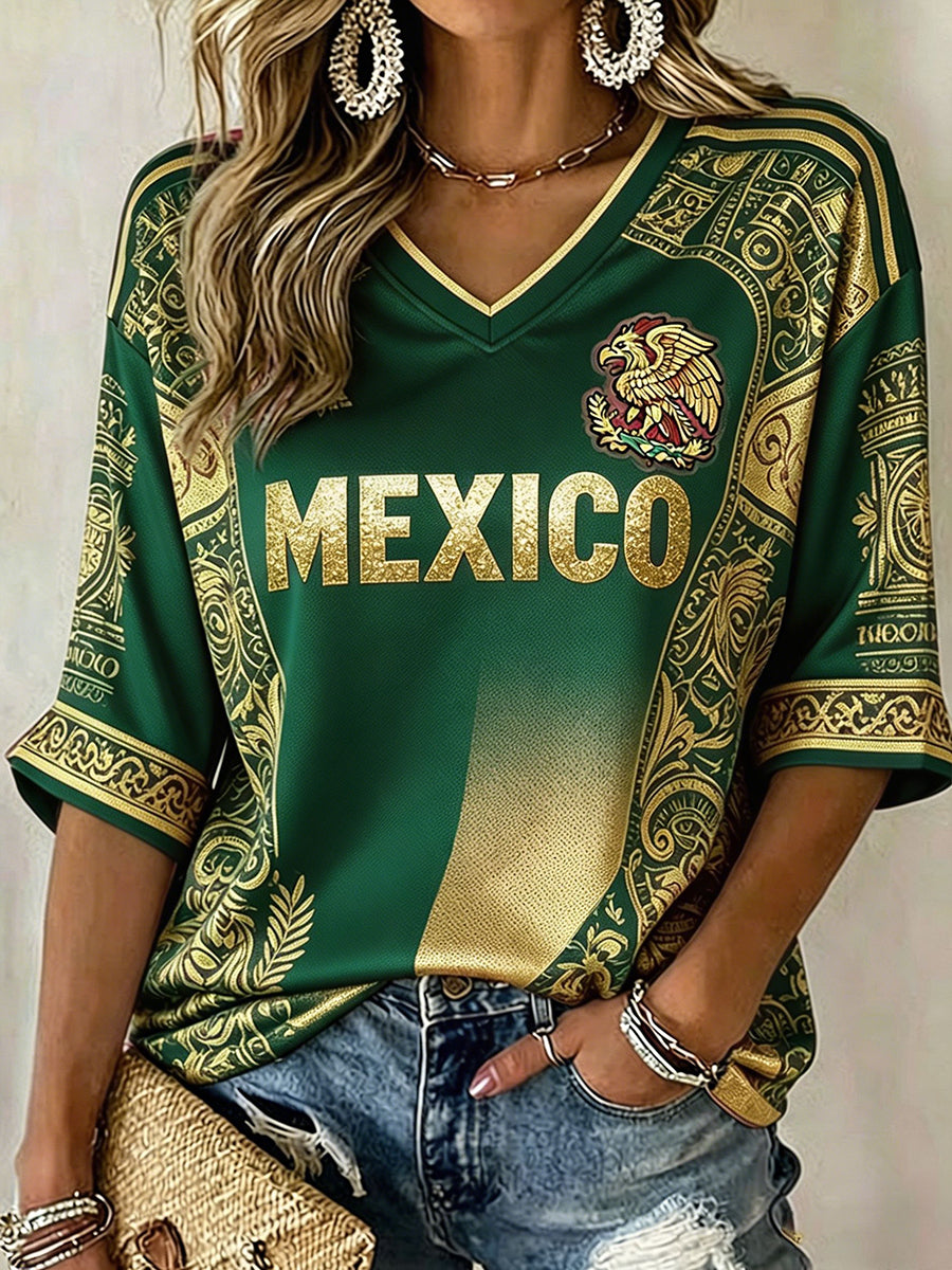 Camiseta estampada México Football Lover Art para mujer