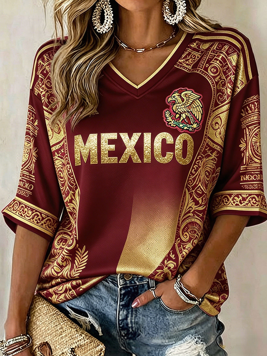 Camiseta estampada México Football Lover Art para mujer