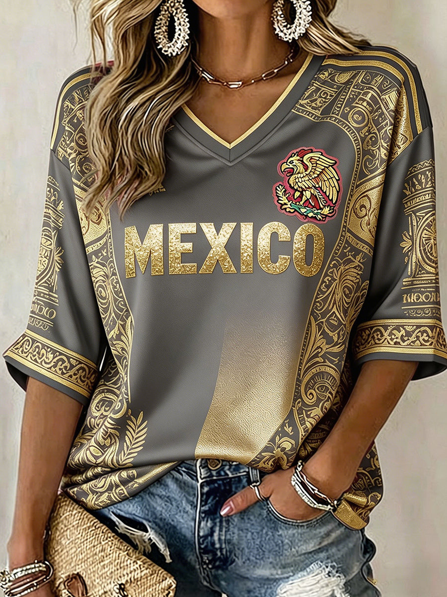 Camiseta estampada México Football Lover Art para mujer