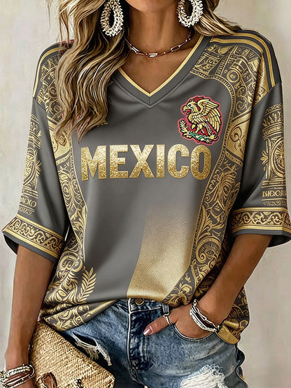 Camiseta estampada México Football Lover Art para mujer