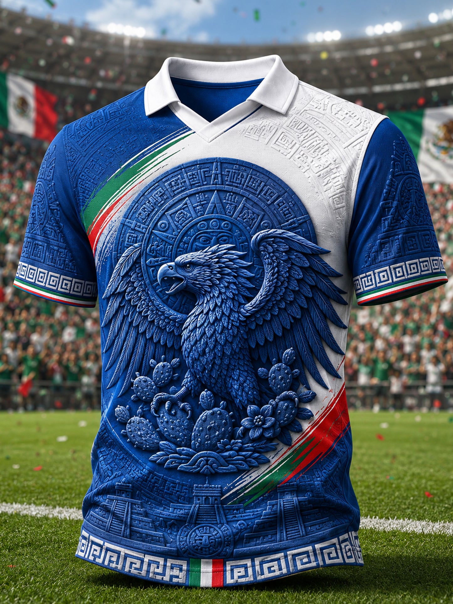 Top con cuello en V de los hombres con la impresión del arte del fan del fútbol de México de la textura en relieve