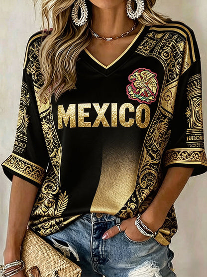Camiseta estampada México Football Lover Art para mujer