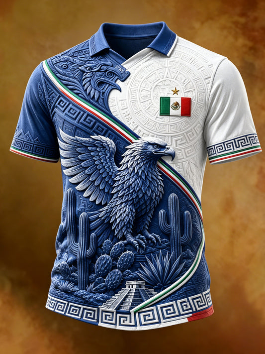 Camiseta de hombre con cuello en V y estampado en relieve con diseño artístico de la selección mexicana de fútbol