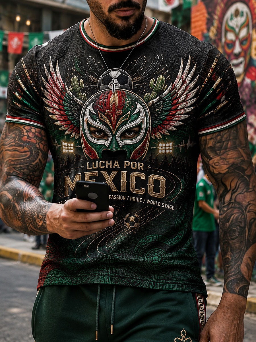Camiseta estampada con diseño artístico para amantes del fútbol mexicano, para hombre