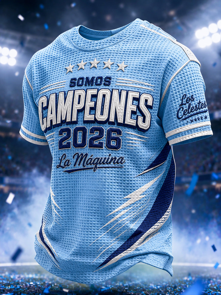 Camiseta de hombre 2026 Campeones, estampada en tejido waffle