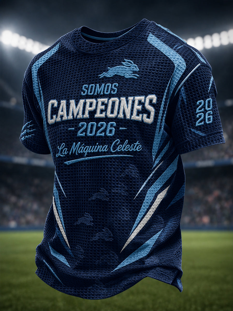 Camiseta de hombre 2026 Campeones, estampada en tejido waffle