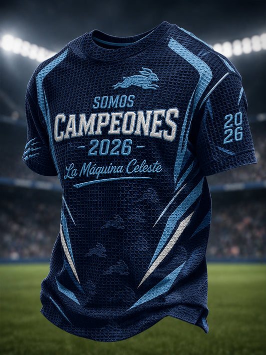 Camiseta de hombre 2026 Campeones, estampada en tejido waffle