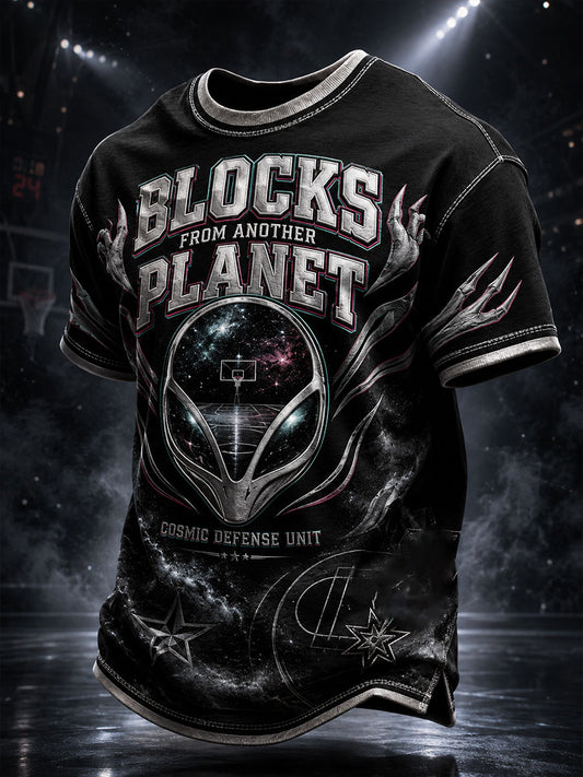 Camiseta estampada para amantes del baloncesto con diseño de arte alienígena para hombre