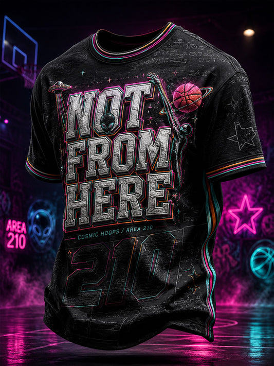 Camiseta estampada para amantes del baloncesto con diseño de arte alienígena para hombre