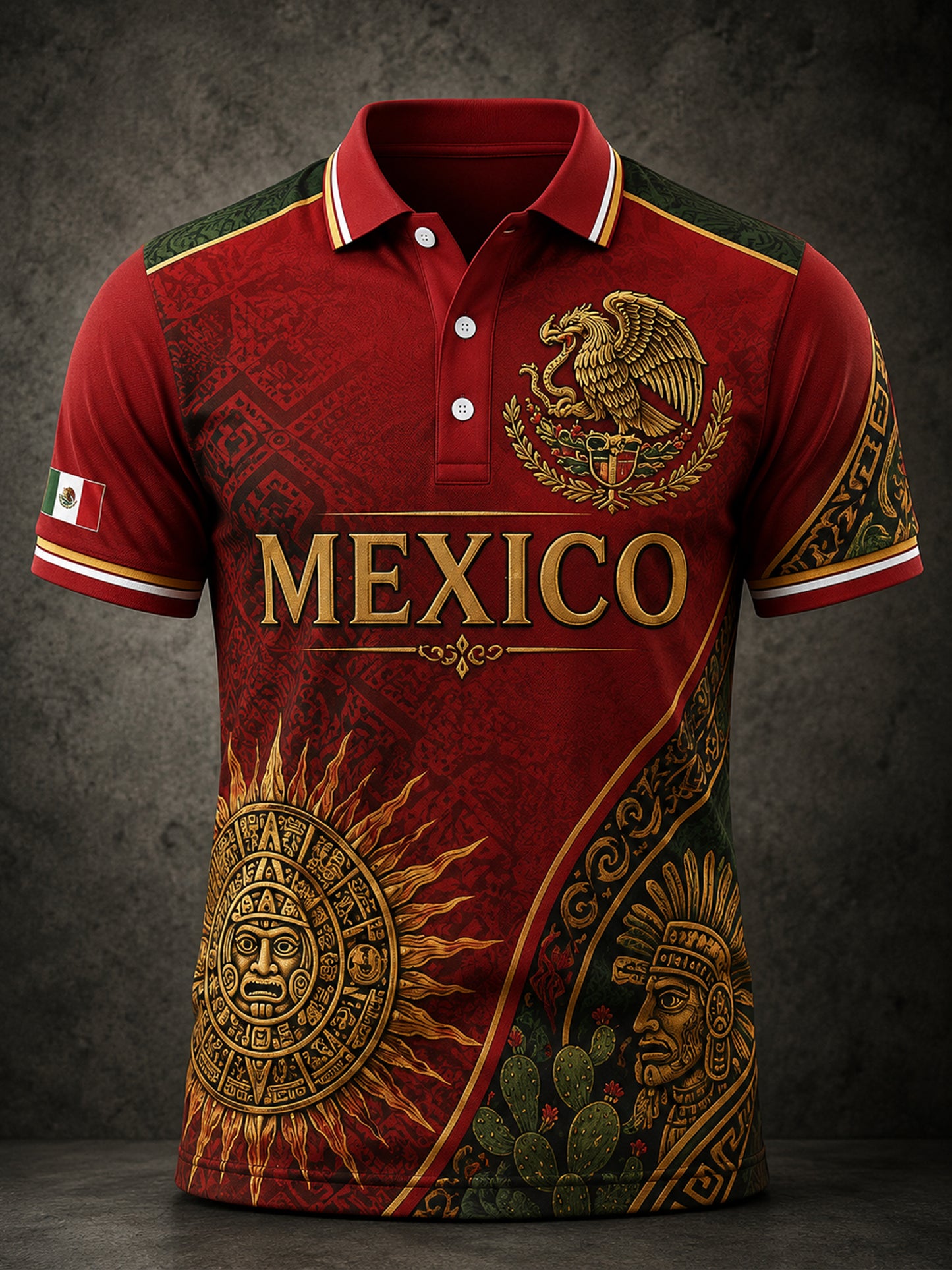 Polo con estampado de arte para aficionados al fútbol mexicano para hombre