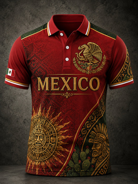 Polo con estampado de arte para aficionados al fútbol mexicano para hombre