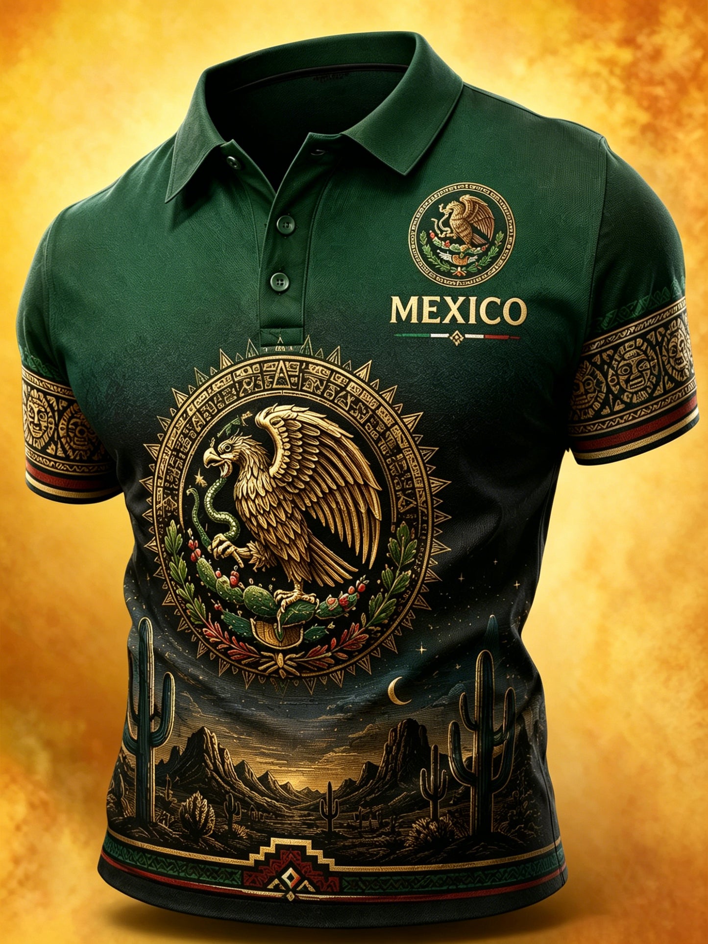 Polo con estampado de arte para aficionados al fútbol mexicano para hombre