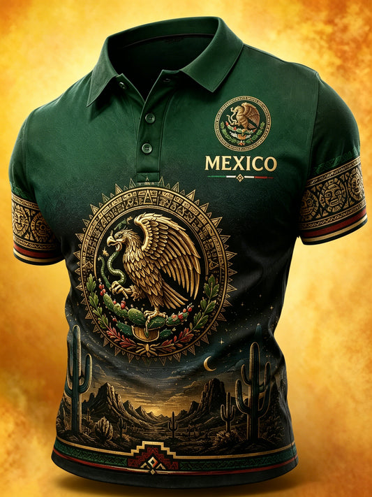 Polo con estampado de arte para aficionados al fútbol mexicano para hombre