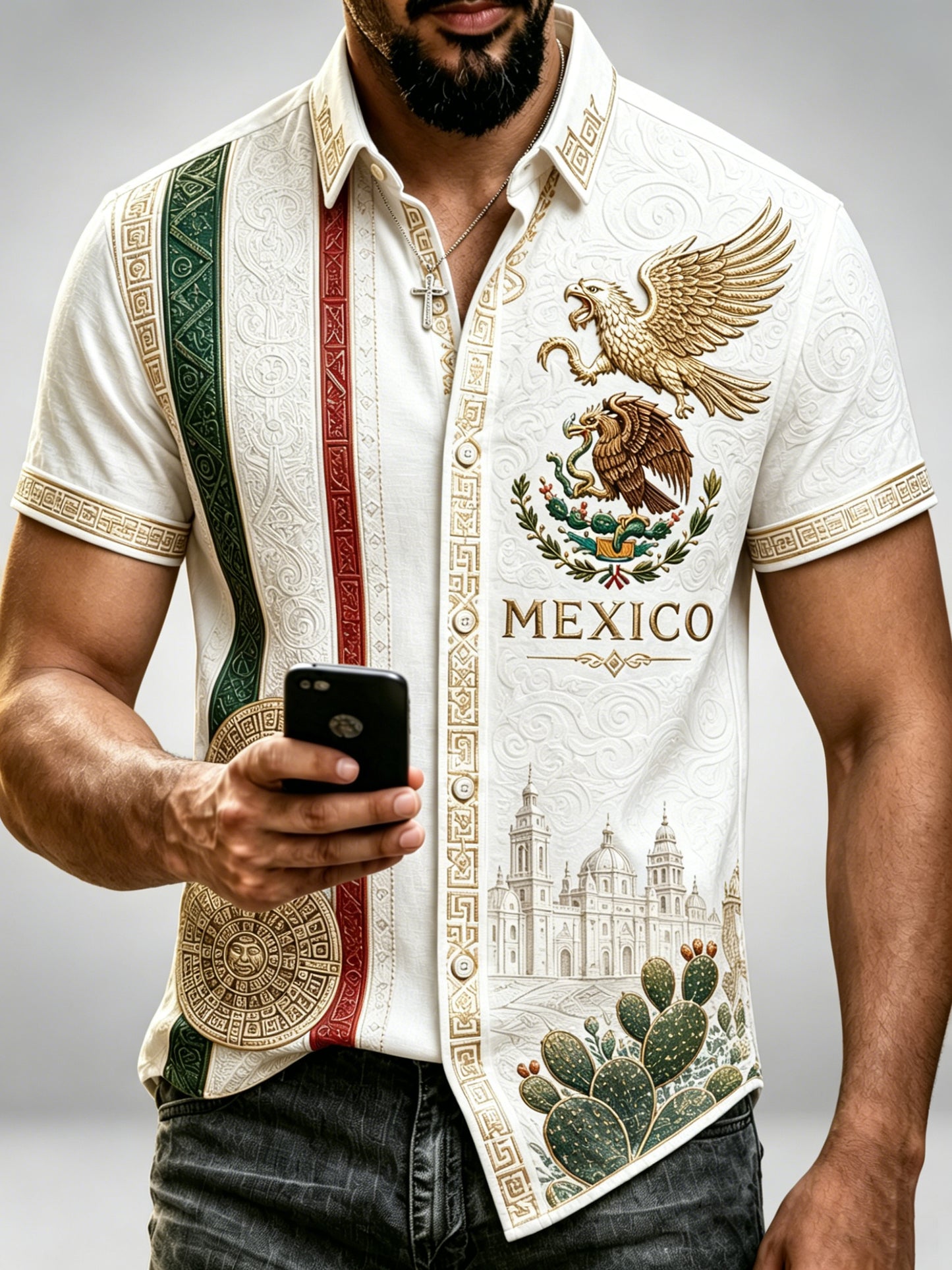 Camisa estampada de arte para aficionados al fútbol mexicano para hombre