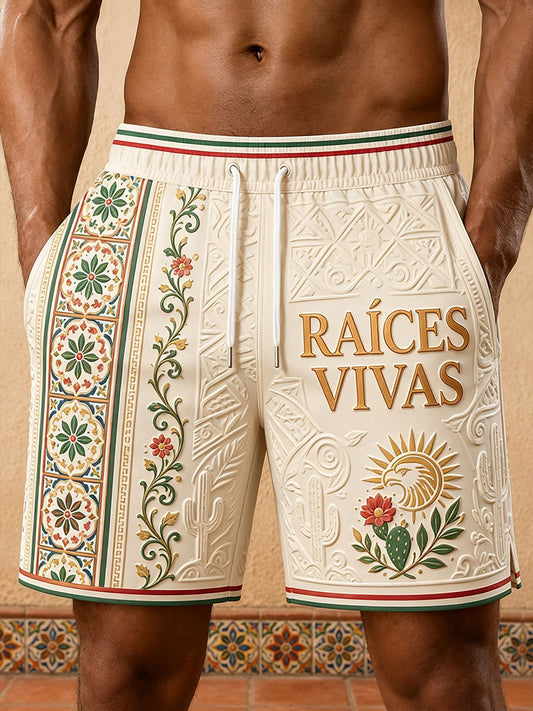 Pantalones cortos estampados con diseño artístico para amantes del fútbol mexicano masculinos