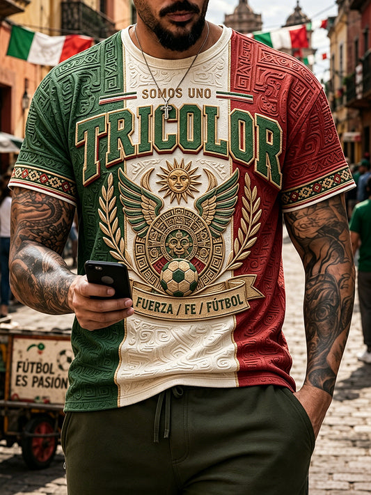 Camiseta estampada con diseño artístico para amantes del fútbol mexicano, para hombre