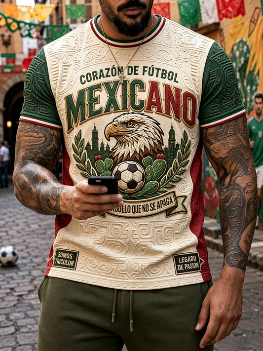 Camiseta estampada con diseño artístico para amantes del fútbol mexicano, para hombre