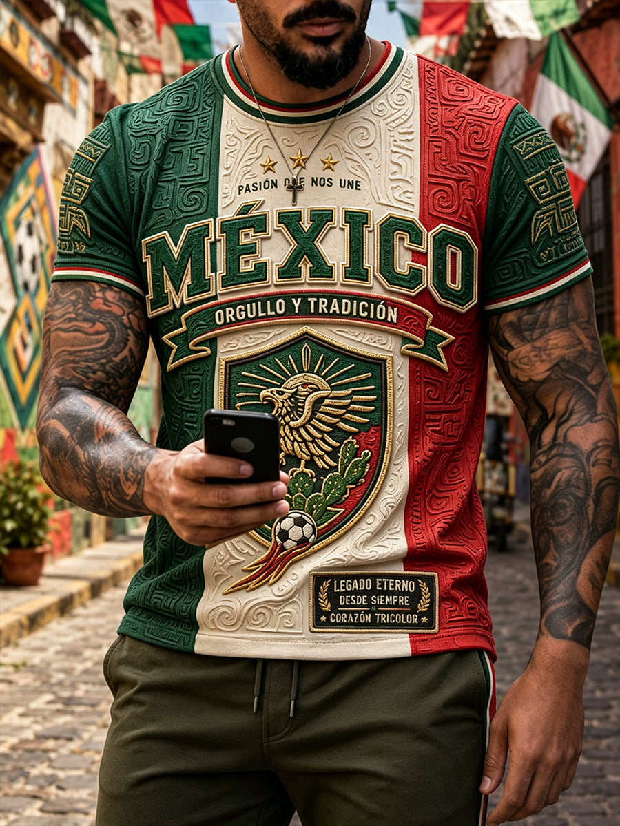 Camiseta estampada con diseño artístico para amantes del fútbol mexicano, para hombre