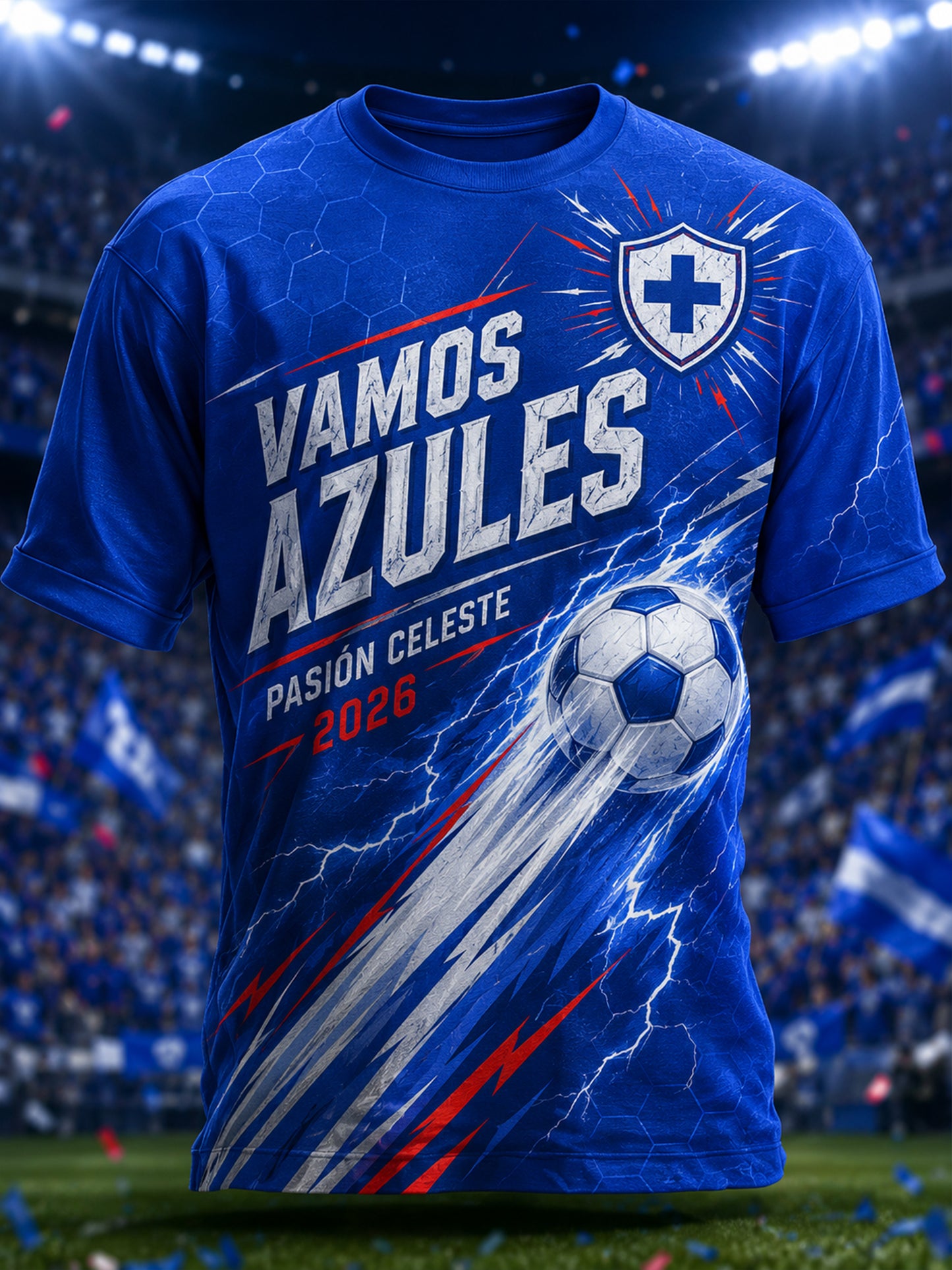 Camiseta estampada con diseño artístico sobre la cultura futbolística mexicana de los aficionados del Cruz Azul para hombre