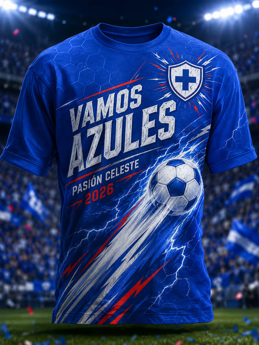 Camiseta estampada con diseño artístico sobre la cultura futbolística mexicana de los aficionados del Cruz Azul para hombre