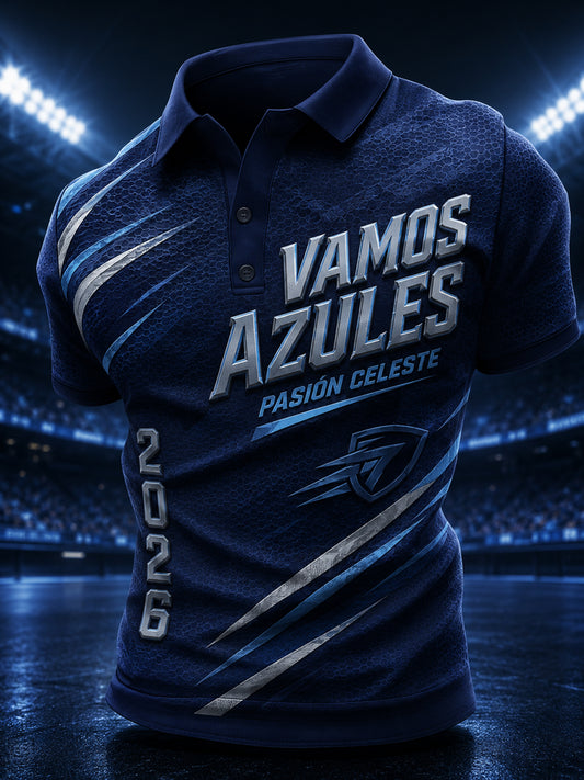 Cruz Azul F.C. masculino Camiseta polo con estampado de cultura y arte de fanáticos