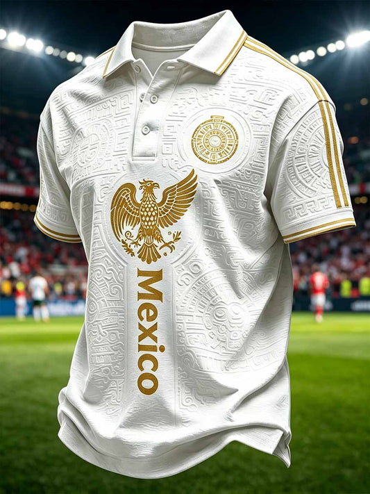 Camisa polo mexicana de la impresión del arte tribal de los hombres