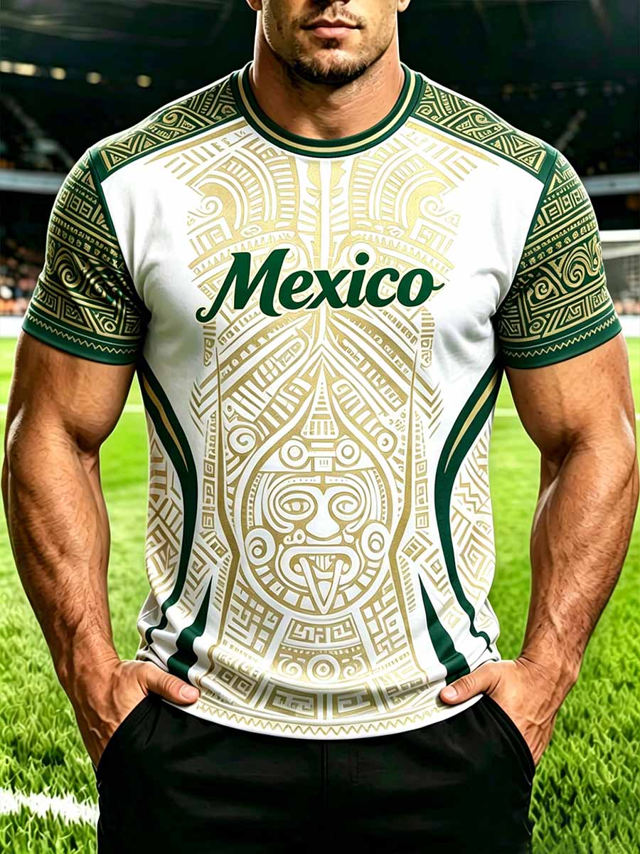Camiseta estampada con arte totem tribal mexicano para hombre