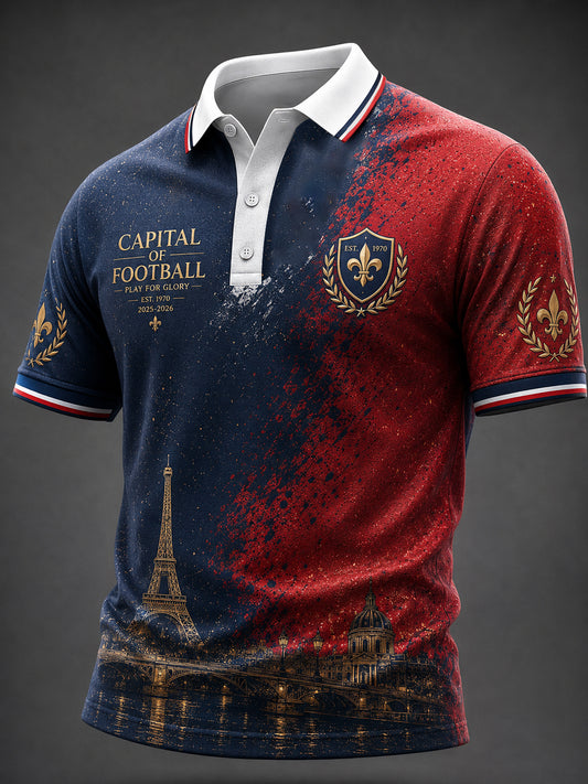 Camiseta informal con estampado de fútbol de París para hombre
